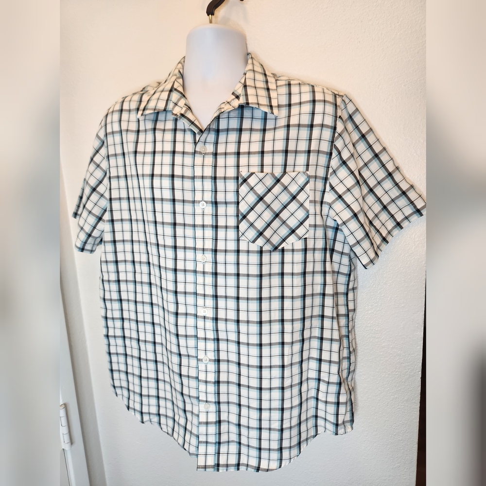 Tony Hawk White Blue Gray Casual Button Down Shirt